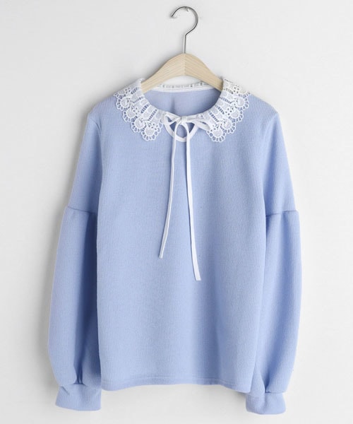 DHOLIC（ディーホリック）の「レースリボンネックTシャツ（Tシャツ/カットソー・レディース・ホワイト/ピンク/ブラック/ブルー・FREE）」の3枚目の写真