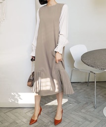 DHOLIC | プリーツヘムスリーブレスワンピース(ワンピース)