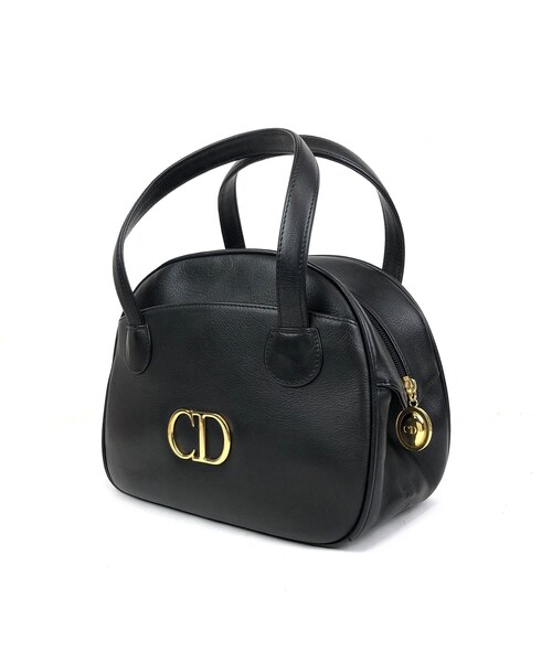 Christian Dior クリスチャンディオール vintage ヴィンテージ CDロゴレザーハンドバッグ ブラック