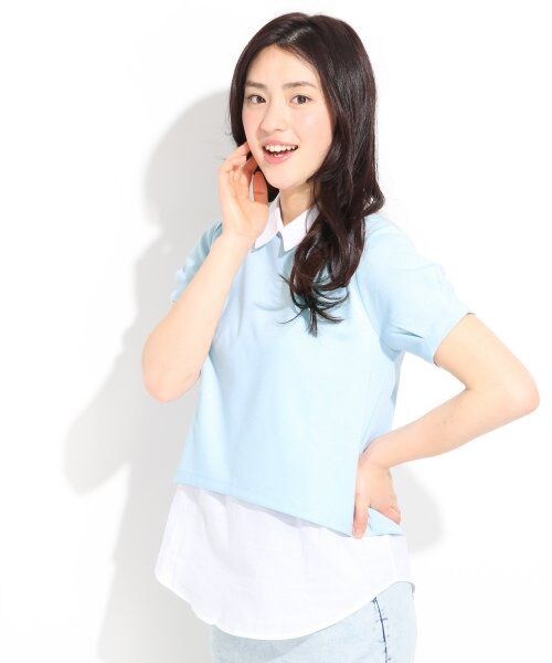 LOWRYS FARM（ローリーズファーム）の「シャツレイヤードプルオーバーショートスリーブ（トップス・レディース・ネイビー/サックスブルー/ブラック/オフ・Ｌ/Ｍ）」の3枚目の写真