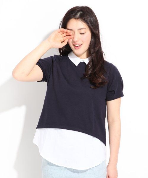 LOWRYS FARM（ローリーズファーム）の「シャツレイヤードプルオーバーショートスリーブ（トップス・レディース・ネイビー/サックスブルー/ブラック/オフ・Ｌ/Ｍ）」の4枚目の写真