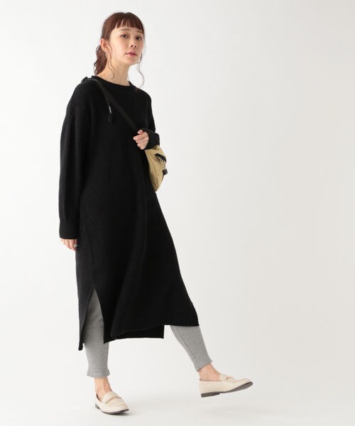 studio CLIP（スタディオクリップ）の「7ゲージコットンアクリルワッフルワンピース（ワンピース/ドレス・オフホワイト/ブラック/ベージュ）」の2枚目の写真
