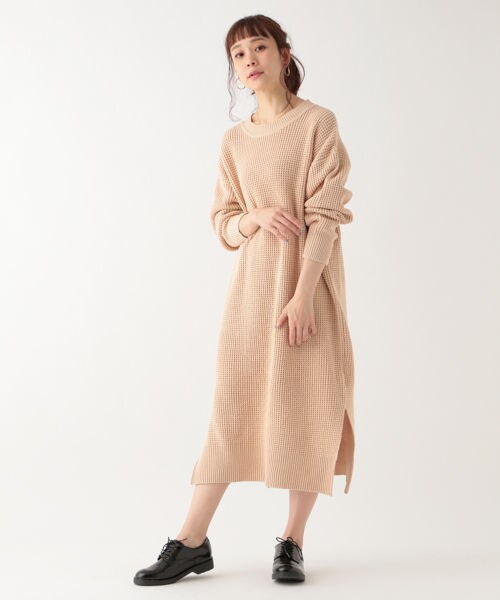 studio CLIP（スタディオクリップ）の「7ゲージコットンアクリルワッフルワンピース（ワンピース/ドレス・オフホワイト/ブラック/ベージュ）」の3枚目の写真