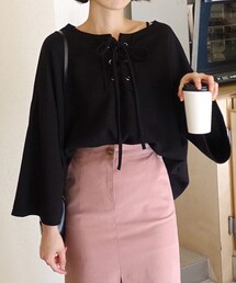 DHOLIC | レースアップネックリブニット(ニット/セーター)