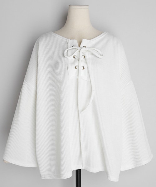 DHOLIC（ディーホリック）の「レースアップネックリブニット（ニット/セーター・レディース・ブラック/ホワイト/ピンク・FREE）」の2枚目の写真