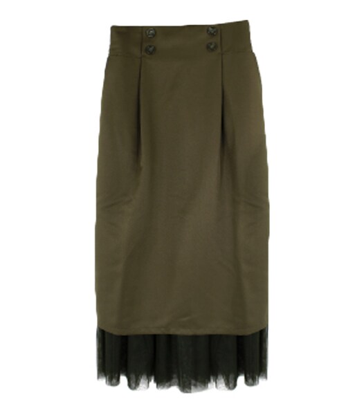 STYLEBLOCK（スタイルブロック）の「シルケットツイル×チュールタイトスカート（スカート・レディース・ライトベージュ/ブラウン系/カーキ/ブラック・M）」の4枚目の写真