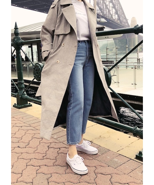 HOTPING(ホッピン)の「ベルトSETダブルボタンチェックトレンチコート(トレンチコート・レディース・Beige・フリーサイズ/L-XL)」の1枚目の写真