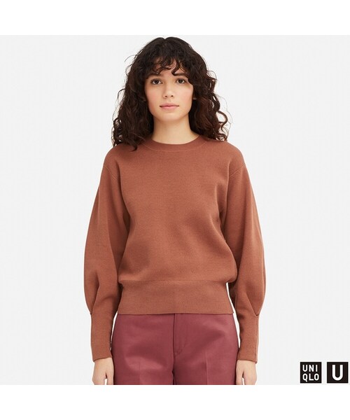 UNIQLO（ユニクロ）の「ミラノリブリラックスシルエットクルーネックセーター（長袖）（ニット/セーター・レディース・GREEN 55/BROWN 34/OFF WHITE 01/BLACK 09・XXL/S/M/XL/L）」の4枚目の写真