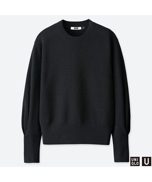UNIQLO（ユニクロ）の「ミラノリブリラックスシルエットクルーネックセーター（長袖）（ニット/セーター・レディース・GREEN 55/BROWN 34/OFF WHITE 01/BLACK 09・XXL/S/M/XL/L）」の3枚目の写真