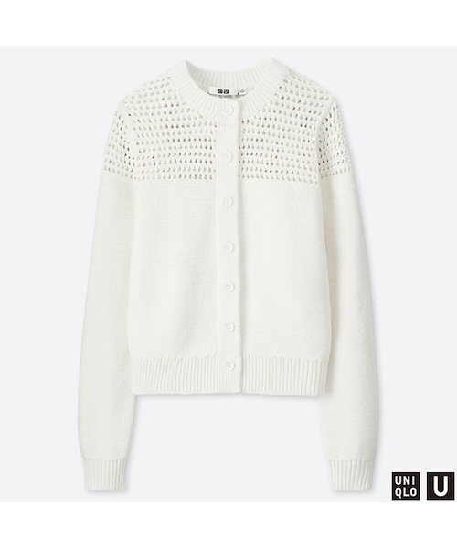 UNIQLO（ユニクロ）の「メッシュクルーネックカーディガン（長袖）（カーディガン/ボレロ・レディース・BLACK 09/YELLOW 47/OFF WHITE 01・XL/M/XXL/L/S）」の2枚目の写真