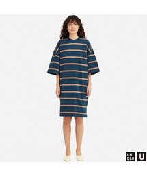 UNIQLO | オーバーサイズボーダーＴワンピース（5分袖）(ワンピース)