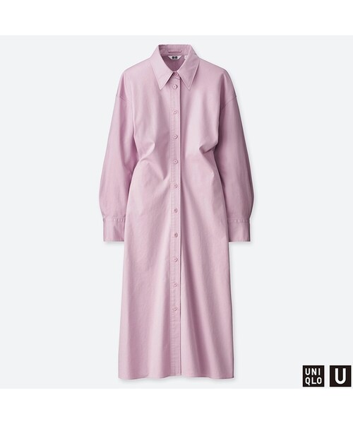 UNIQLO（ユニクロ）の「シャツワンピース（長袖）（ワンピース・レディース・PINK 12/NAVY 69/LIGHT PURPLE 70・XXL/S/M/L/XL）」の3枚目の写真