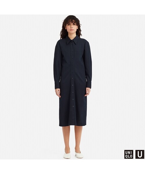 UNIQLO（ユニクロ）の「シャツワンピース（長袖）（ワンピース・レディース・PINK 12/NAVY 69/LIGHT PURPLE 70・XXL/S/M/L/XL）」の2枚目の写真