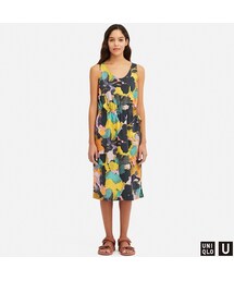 UNIQLO | ドローストリングプリントワンピース（ノースリーブ）(ワンピース)
