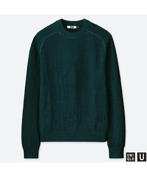 UNIQLO（ユニクロ）の「コットンクルーネックセーター（長袖）（ニット/セーター・メンズ・OFF WHITE 01/GREEN 55/NAVY 69/YELLOW 47・L/M/S/XL/XXL）」の2枚目の写真
