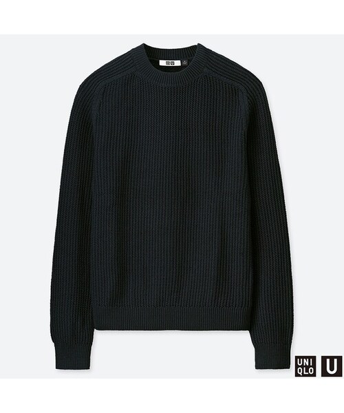 UNIQLO（ユニクロ）の「コットンクルーネックセーター（長袖）（ニット/セーター・メンズ・OFF WHITE 01/GREEN 55/NAVY 69/YELLOW 47・L/M/S/XL/XXL）」の3枚目の写真