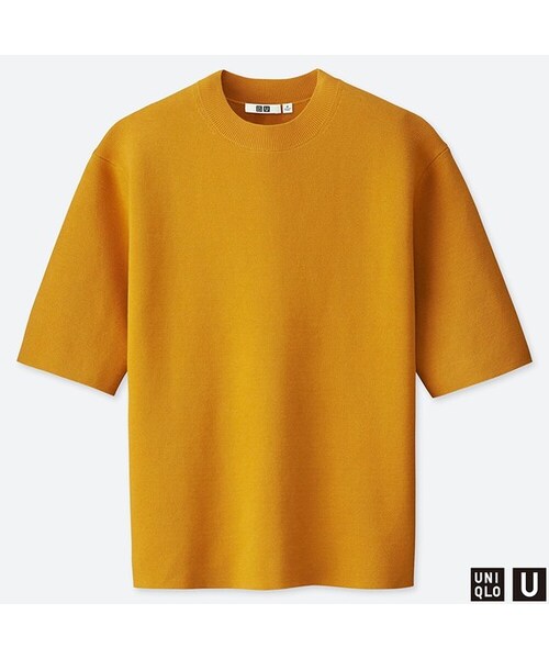 UNIQLO（ユニクロ）の「ミラノリブクルーネックセーター（半袖）（ニット/セーター・メンズ・OFF WHITE 01/BLACK 09/BROWN 34/YELLOW 47・L/S/XL/XXL/M）」の4枚目の写真