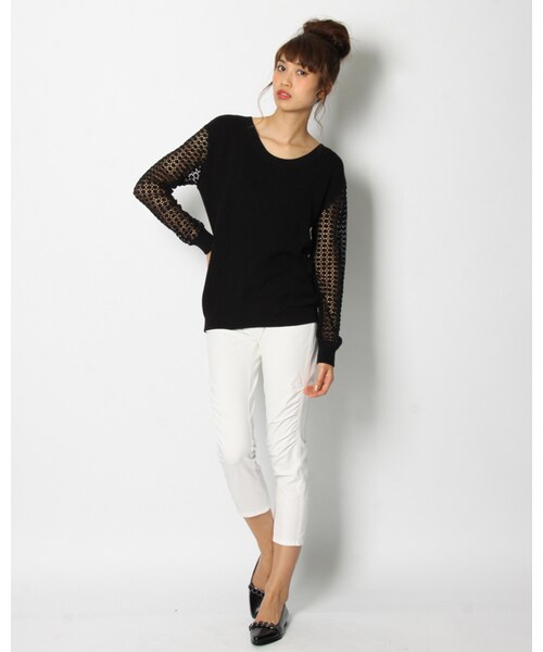 VICKY(ビッキー)の「袖レース使いプルオーバーニット(トップス・レディース・オフホワイト/ブラック/グリーン/グレージュ・M)」の12枚目の写真