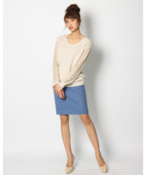 VICKY(ビッキー)の「袖レース使いプルオーバーニット(トップス・レディース・オフホワイト/ブラック/グリーン/グレージュ・M)」の13枚目の写真