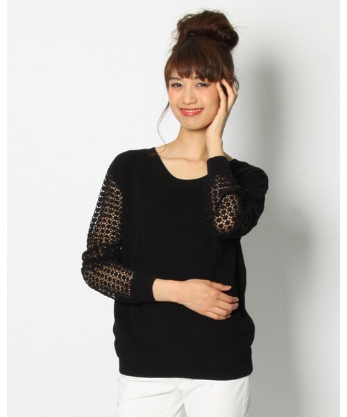 VICKY(ビッキー)の「袖レース使いプルオーバーニット(トップス・レディース・オフホワイト/ブラック/グリーン/グレージュ・M)」の2枚目の写真