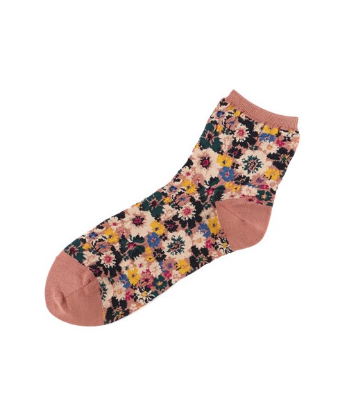 靴下屋（クツシタヤ）の「ガーゼ調もりもり花柄アンク（ソックス・靴下・レディース・オフホワイト/クロ/モカベージュ/オールドピンク/ターメリック/ニュアンスパープル・23.0～24.0cm）」の5枚目の写真