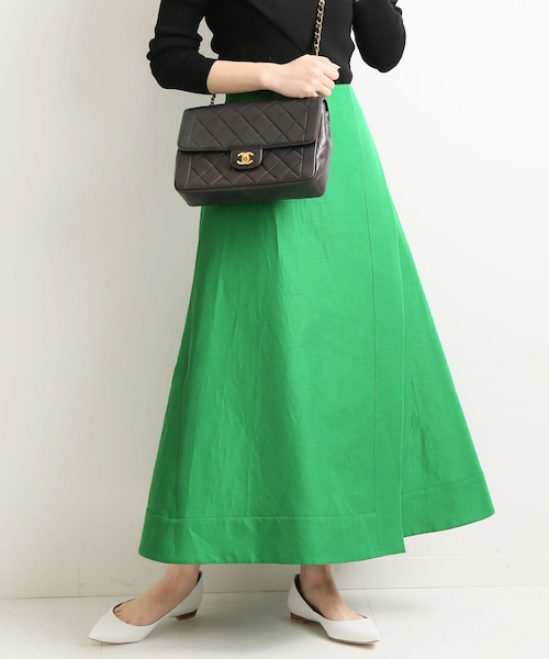 18SS美品VERMEIL par iena綿/麻二重織りラップスカート38 轢い 