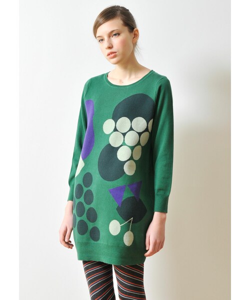 Graniph デザイン ティーシャツ ストア グラニフ の コットンニッテッドジャカードロングスリーブワンピース シルエットフルーツ ワンピース ドレス Wear