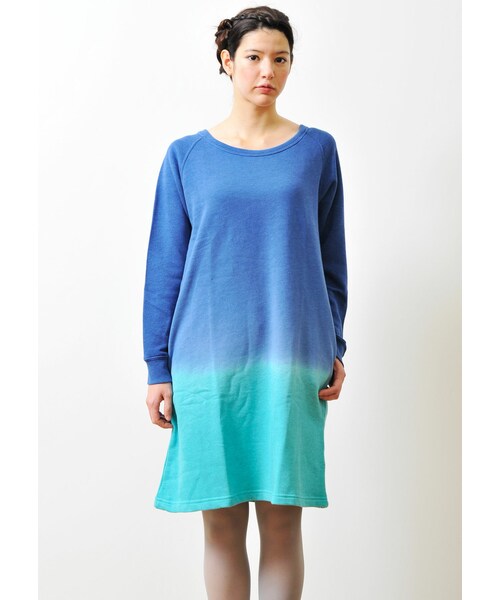 Graniph デザイン ティーシャツ ストア グラニフ の グラデーションロングスリーブスウェットワンピース ブルー ワンピース ドレス Wear