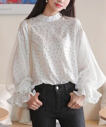 DHOLIC | ドットシアーパフスリーブブラウス(シャツ/ブラウス)