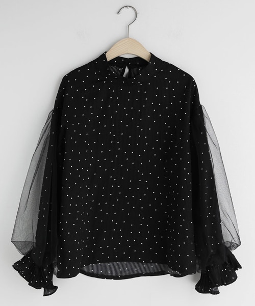 DHOLIC(ディーホリック)の「ドットシアーパフスリーブブラウス(シャツ/ブラウス・レディース・ホワイト/ブラック・FREE)」の2枚目の写真