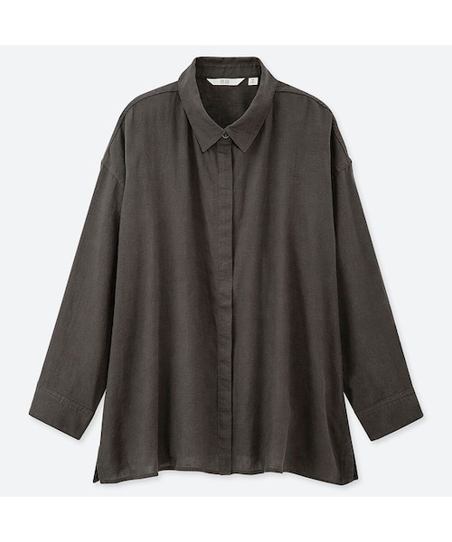 UNIQLO（ユニクロ）の「リネンブレンドシャツ（7分袖）（シャツ/ブラウス・レディース・WHITE 00/DARK GRAY 08/PINK 10/NAVY 69・L/S/M/XXL/XS/XL/3XL）」の2枚目の写真