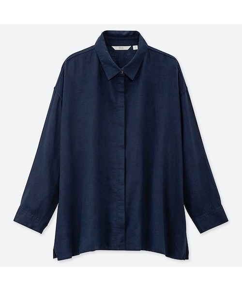 UNIQLO（ユニクロ）の「リネンブレンドシャツ（7分袖）（シャツ/ブラウス・レディース・WHITE 00/DARK GRAY 08/PINK 10/NAVY 69・L/S/M/XXL/XS/XL/3XL）」の3枚目の写真