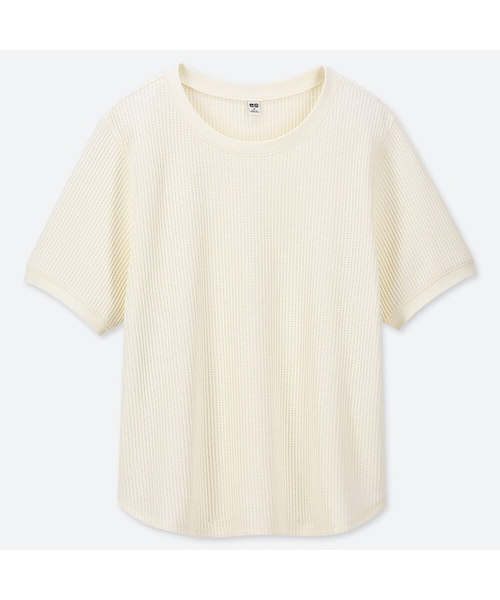 UNIQLO（ユニクロ）の「ワッフルクルーネックT（半袖）（Tシャツ/カットソー・レディース・PINK 10/OLIVE 56/GRAY 06/OFF WHITE 01/BLACK 09/BLUE 67/NAVY 69・L/S/3XL/XXL/XS/XL/M）」の2枚目の写真