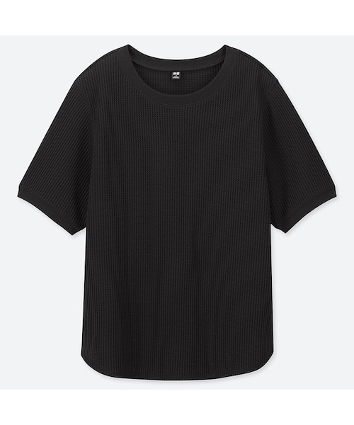 UNIQLO（ユニクロ）の「ワッフルクルーネックT（半袖）（Tシャツ/カットソー・レディース・PINK 10/OLIVE 56/GRAY 06/OFF WHITE 01/BLACK 09/BLUE 67/NAVY 69・L/S/3XL/XXL/XS/XL/M）」の3枚目の写真