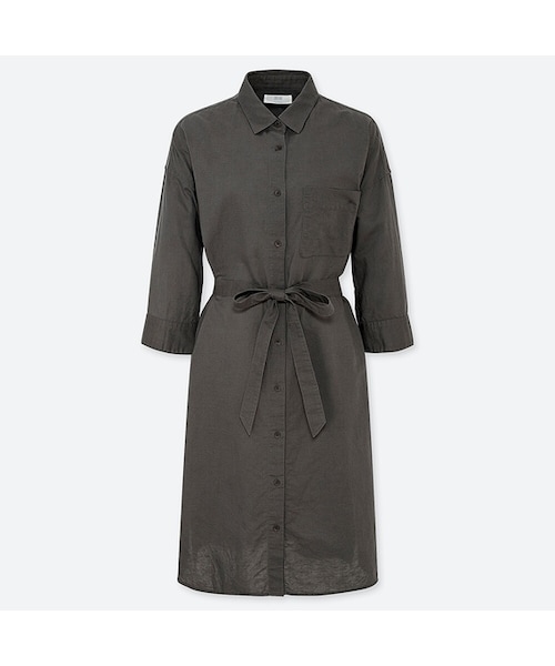 UNIQLO（ユニクロ）の「リネンブレンドワンピース（7分袖・丈標準95.5～105.5cm）（ワンピース・レディース・OFF WHITE 01/NAVY 69/DARK GRAY 08/RED 13・L/XL/XS/XXL/S/M）」の2枚目の写真