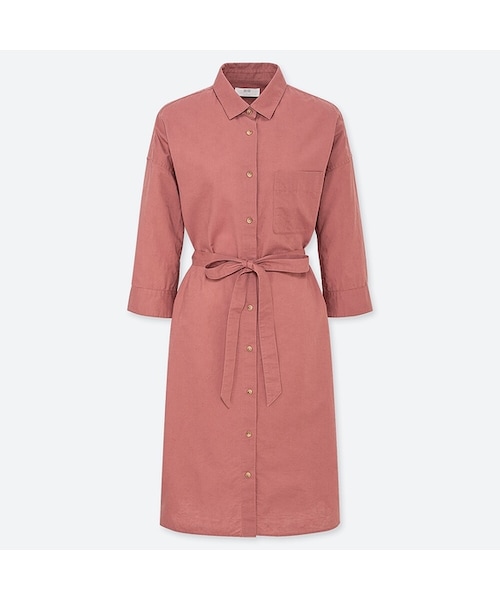 UNIQLO（ユニクロ）の「リネンブレンドワンピース（7分袖・丈標準95.5～105.5cm）（ワンピース・レディース・OFF WHITE 01/NAVY 69/DARK GRAY 08/RED 13・L/XL/XS/XXL/S/M）」の4枚目の写真