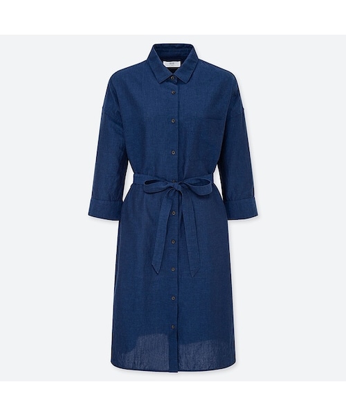 UNIQLO（ユニクロ）の「リネンブレンドワンピース（7分袖・丈標準95.5～105.5cm）（ワンピース・レディース・OFF WHITE 01/NAVY 69/DARK GRAY 08/RED 13・L/XL/XS/XXL/S/M）」の3枚目の写真