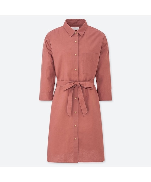 UNIQLO（ユニクロ）の「リネンブレンドワンピース（7分袖・丈短め88.5～98.5cm）（ワンピース・レディース・DARK GRAY 08/RED 13/NAVY 69/OFF WHITE 01・S/XXL/L/M/XS/XL）」の4枚目の写真