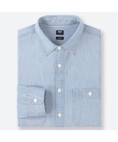 UNIQLO（ユニクロ）の「シャンブレーワークスリムフィットシャツ（長袖）（シャツ/ブラウス・メンズ・BLUE 64/BLUE 62・XXL/XL/L/S/3XL/M/XS/4XL）」の2枚目の写真