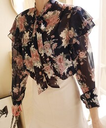 DHOLIC | ショルダーフリルネックリボン花柄ブラウス(シャツ/ブラウス)