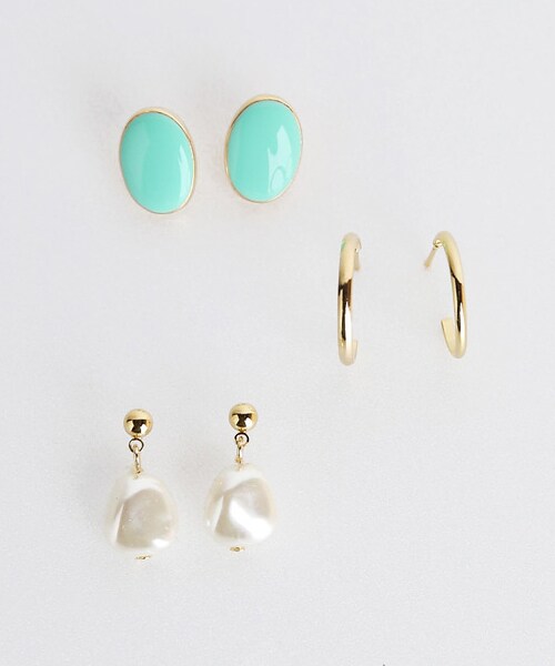 DHOLIC（ディーホリック）の「マルチモチーフピアス3SET（ピアス（両耳用）・レディース・ホワイト/グリーン/イエロー・FREE）」の2枚目の写真