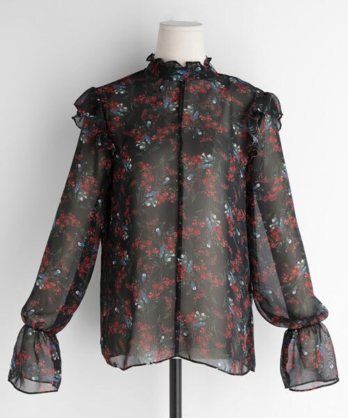 DHOLIC（ディーホリック）の「フリルフローラルシアーブラウス（シャツ/ブラウス・レディース・ホワイト/ブラック/その他・FREE）」の2枚目の写真