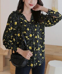 DHOLIC | ノーカラーVネック花柄ブラウス(シャツ/ブラウス)