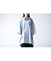 my beautiful landlet | My Beautiful Landlet トレンチディテールストライプビッグシャツ white sax blue(シャツ/ブラウス)