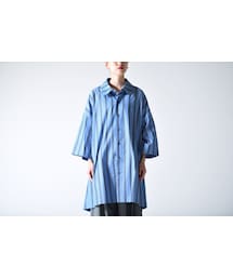 my beautiful landlet | My Beautiful Landlet トレンチディテールストライプビッグシャツ navy(シャツ/ブラウス)