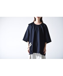 my beautiful landlet | My Beautiful Landlet ピンストライプウールアシンメトリーワイドプルオーバー navy(Tシャツ/カットソー)