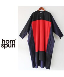 homspun | homspun ホームスパン 100/2ブロードパッチワークベルト付BIGワンピース　♯ネイビーｘブラックｘレッド　【送料無料】(ワンピース)