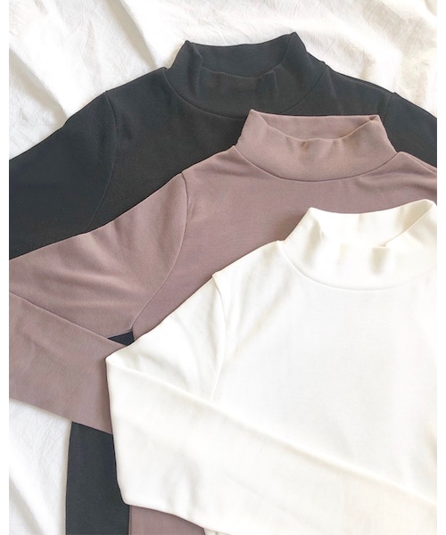 chocomee（チョコミー）の「キモウハイネックトップス（Tシャツ/カットソー・レディース・ホワイト/ブラウン/ブラック・FREE）」の3枚目の写真