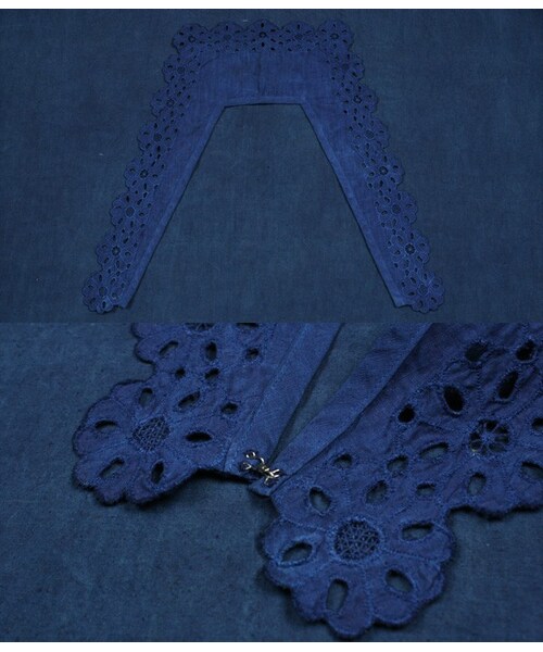 【新作】45R インディゴ つけ襟 45R（フォーティファイブアール）の「藍カットワーク付け襟（）」 - WEAR