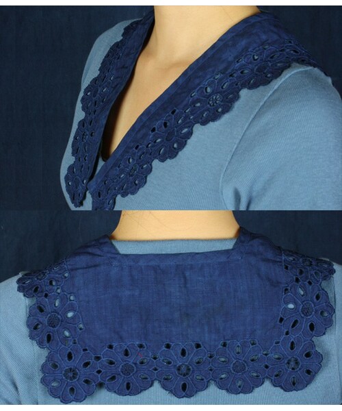 【新作】45R インディゴ つけ襟 45R（フォーティファイブアール）の「藍カットワーク付け襟（）」 - WEAR